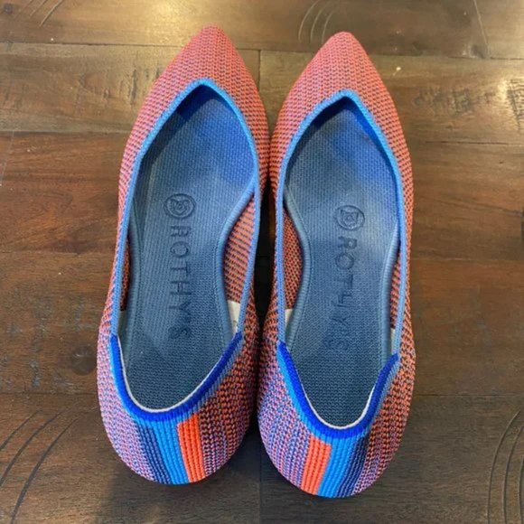 Rothy’s The Point Flat Shoes Orange Blue Striped Women's Size 5 - Picture 10 of 16